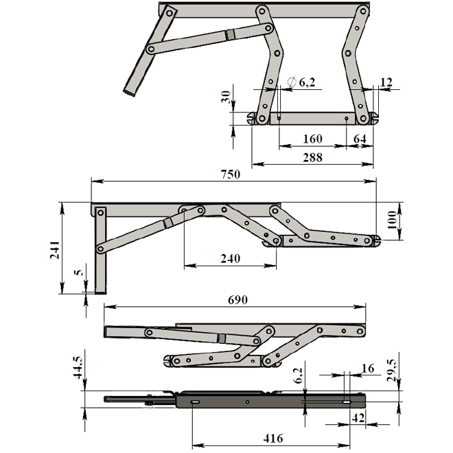 Механизм КК № 402 Н шаг 480 с ногой с пружинами 2 шт
